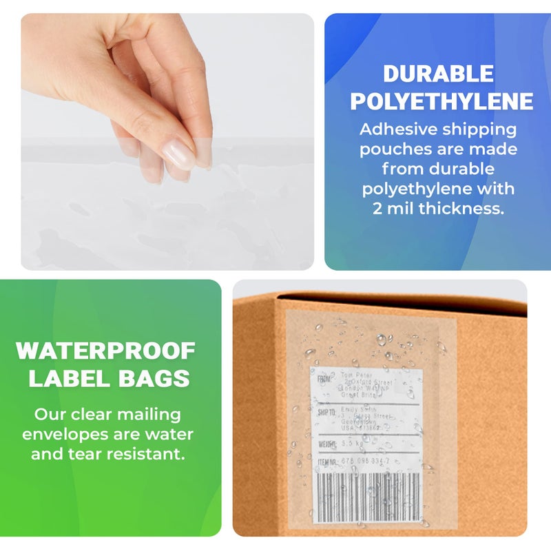 Amiff Clear Side Loading Packing List Envelopes, 9.5 x 12 Inches. 100 Pack Packing Slip Envelope Pouches. Clear Adhesive Envelope for Documents. Waterproof Self-Seal Shipping Labels Sleeves - Image 4